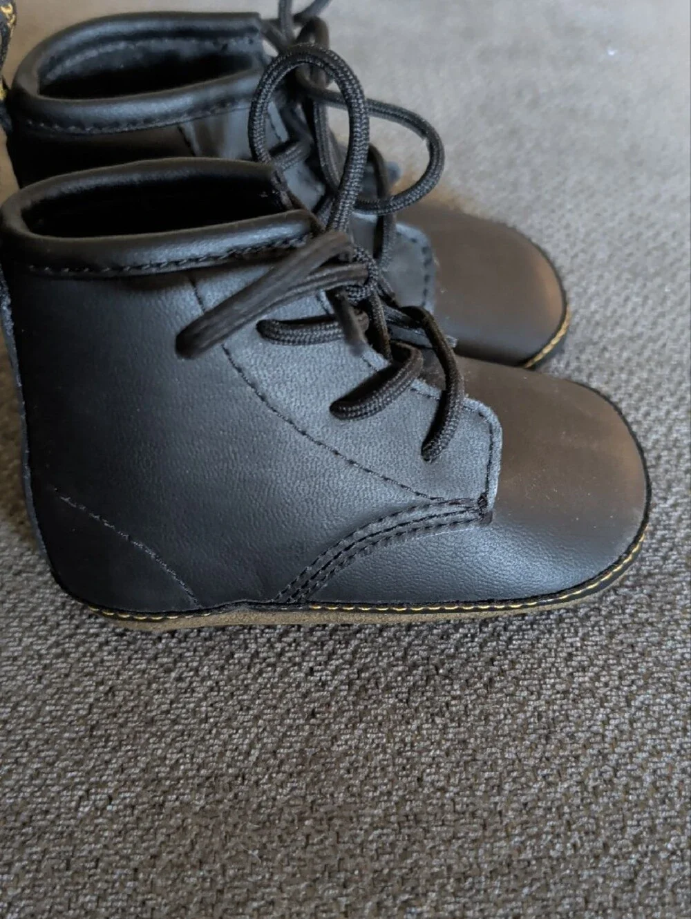 Dr. Martens baby Black Lace-Up Ankle Boots with Yellow Stitching
